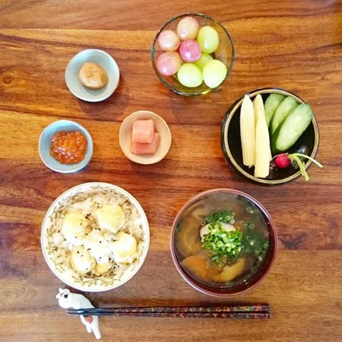 ふみ飯-栗ご飯とラディッシュとヤングコーン